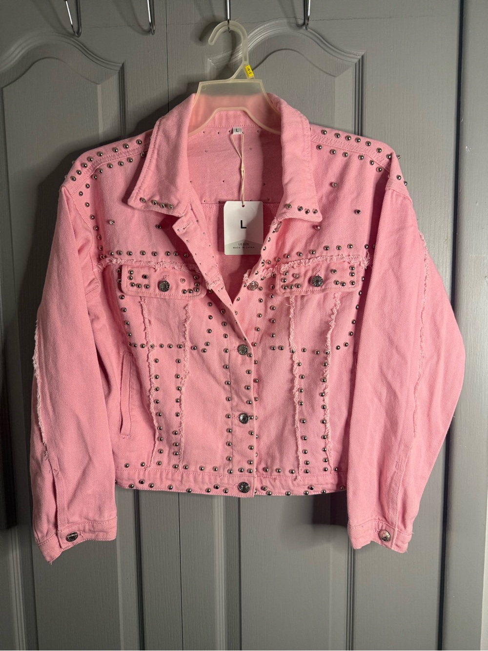 Studded Pink Denim Jacket - Women's L